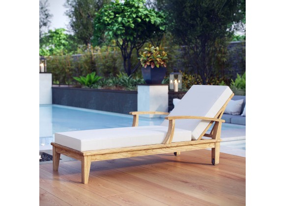 Modway Marina Outdoor Patio Teak Single Chaise in Natural White - Lifestyle