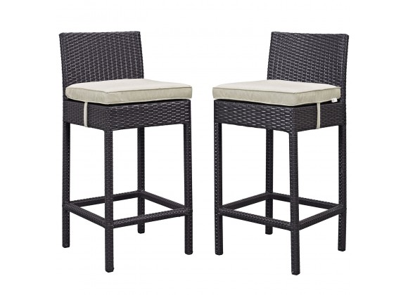 Modway Lift Bar Stool Outdoor Patio in Espresso Beige - Set of Two - Set in Front Side Angle