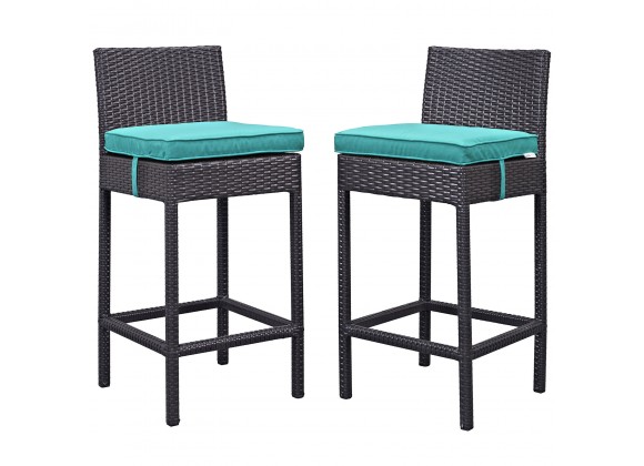 Modway Lift Bar Stool Outdoor Patio in Espresso Turquoise - Set of Two - Set in Front Angle