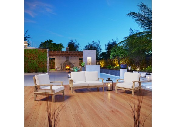 Modway Marina 3 Piece Outdoor Patio Teak Set in Natural White - Lifestyle