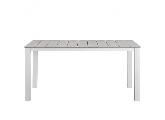 Modway Maine 63" Outdoor Patio Dining Table in White Light Gray - Front Angle