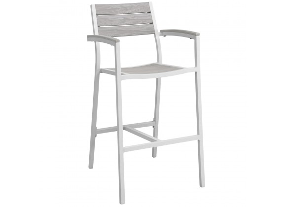 Modway Maine Outdoor Patio Bar Stool in White Light Gray - Front Side Angle