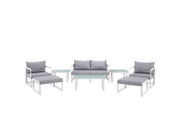 Modway Fortuna 9 Piece Outdoor Patio Sectional Sofa Set - White Gray - Set in Front Angle