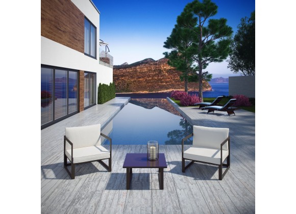 Modway Fortuna 3 Piece Outdoor Patio Sectional Sofa Set in Brown White - Lifestyle