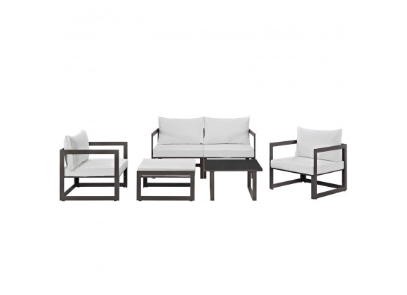 Modway Fortuna 6 Piece Outdoor Patio Sectional Sofa Set - Brown White - Set in Front Angle