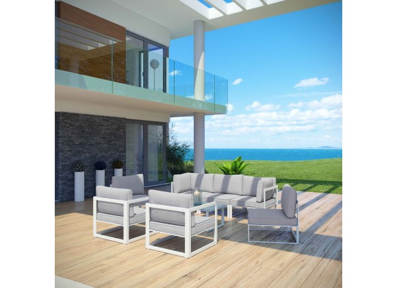 Modway Fortuna 8 Piece Outdoor Patio Sectional Sofa Set - White Gray - Lifestyle