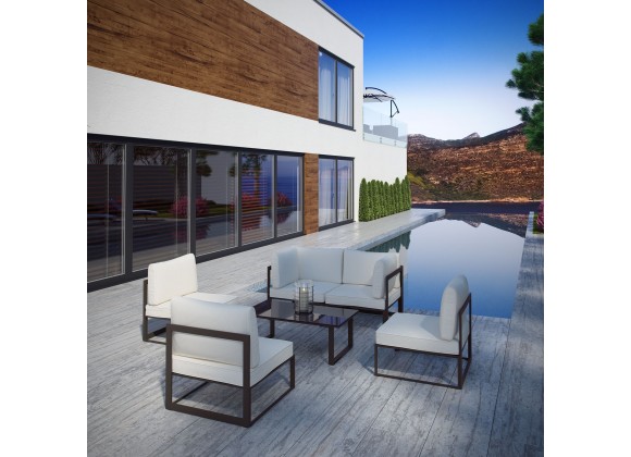 Modway Fortuna 6 Piece Outdoor Patio Sectional Sofa Set in Brown White - Lifestyle