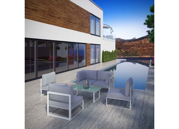 Modway Fortuna 6 Piece Outdoor Patio Sectional Sofa Set - White Gray - Lifestyle