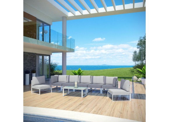 Modway Fortuna 8 Piece Outdoor Patio Sectional Sofa Set - White Gray - Lifestyle