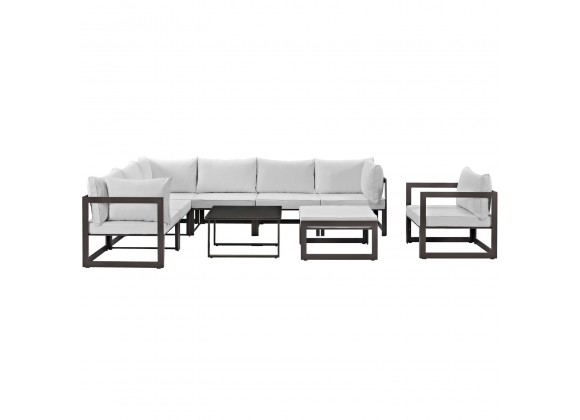 Modway Fortuna 9 Piece Outdoor Patio Sectional Sofa Set in Brown White - Set in Front Angle