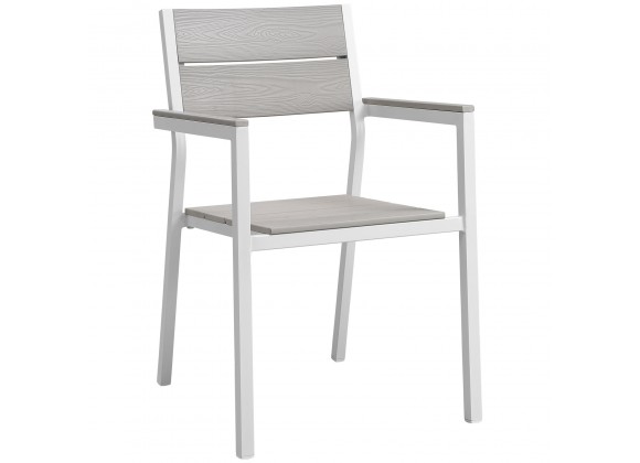 Modway Maine Dining Armchair Outdoor Patio in White Light Gray - Set of Two - Front Side Angle