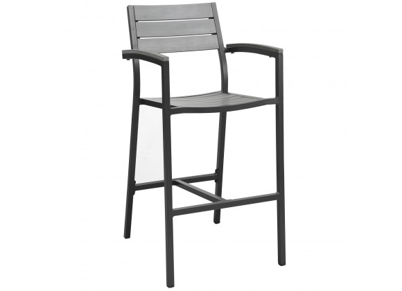 Modway Maine Bar Stool Outdoor Patio in Brown Gray - Set of Two - Front Side Angle