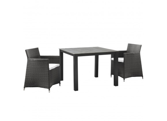 Modway Junction 3 Piece Outdoor Patio Wicker Dining Set in Brown White - Front Angle