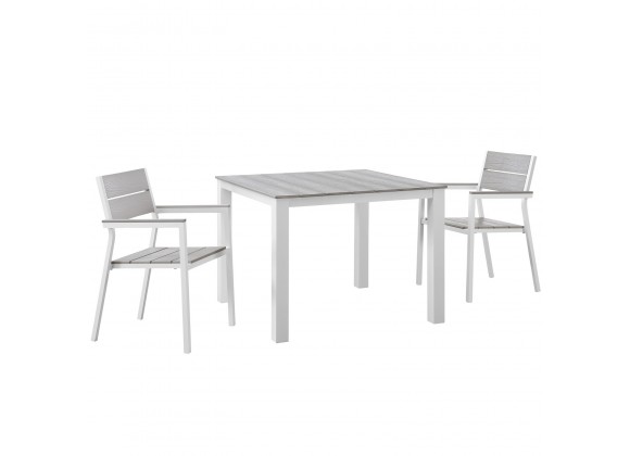 Modway Maine 3 Piece Outdoor Patio Dining Set in White Light Gray - Front Angle
