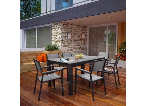 Modway Maine 7 Piece Outdoor Patio Dining Set in Brown Gray - Lifestyle