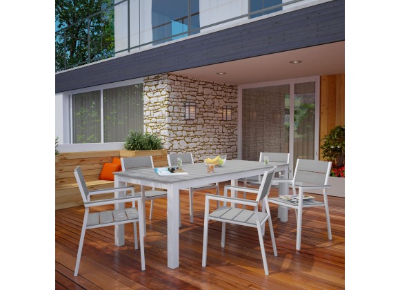 Modway Maine 7 Piece Outdoor Patio Dining Set in White Light Gray - Lifestyle