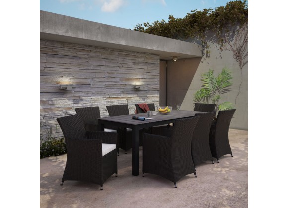 Modway Junction 9 Piece Outdoor Patio Dining Set in Brown White - Lifestyle