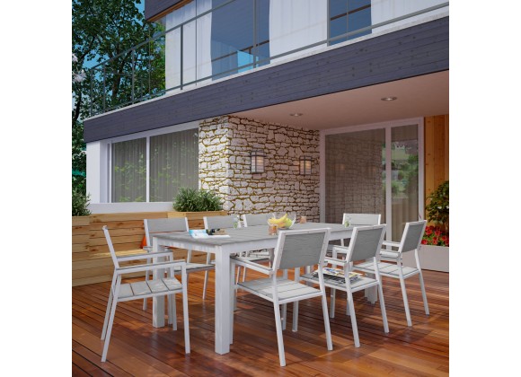 Modway Maine 9 Piece Outdoor Patio Dining Set in White Light Gray - Lifestyle