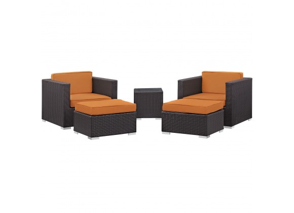 Modway Convene 5 Piece Outdoor Patio Sectional Set in Espresso Orange - Set in Front Side Angle
