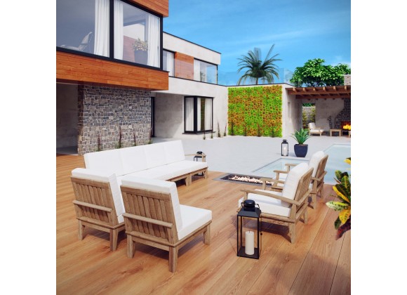 Modway Marina 8 Piece Outdoor Patio Teak Set - Natural White - Lifestyle