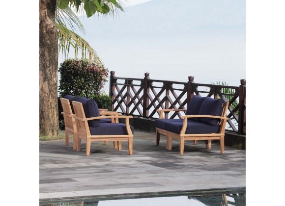 Modway Marina 4 Piece Outdoor Patio Teak Set in Natural Navy - Lifestyle