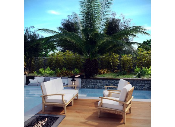 Modway Marina 4 Piece Outdoor Patio Teak Set - Natural White - Lifestyle