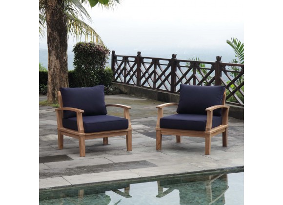 Modway Marina 2 Piece Outdoor Patio Teak Set in Natural Navy - Lifestyle