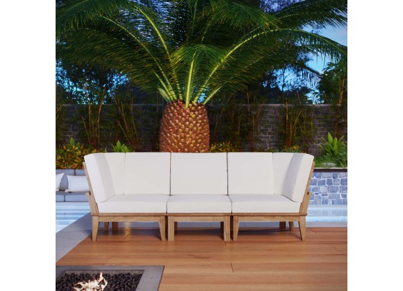 Modway Marina 3 Piece Outdoor Patio Teak Set in Natural White - Lifestyle