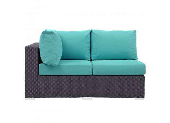 Modway Convene Outdoor Patio Left Arm Loveseat in Espresso Turquoise - Front Angle