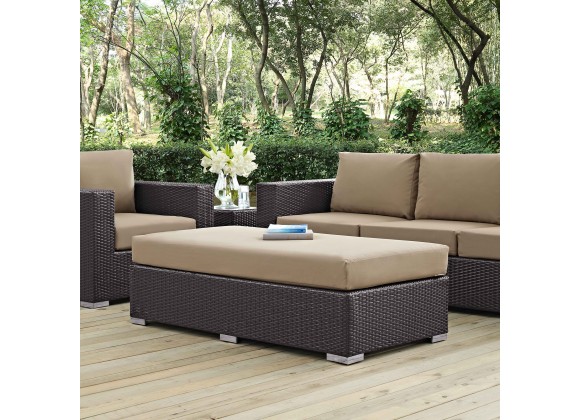 Modway Convene Outdoor Patio Fabric Rectangle Ottoman in Espresso Mocha - Lifestyle