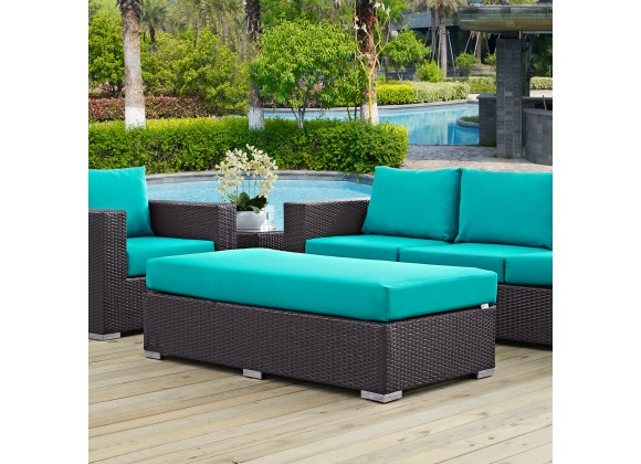Modway Convene Outdoor Patio Fabric Rectangle Ottoman in Espresso Turquoise - Lifestyle