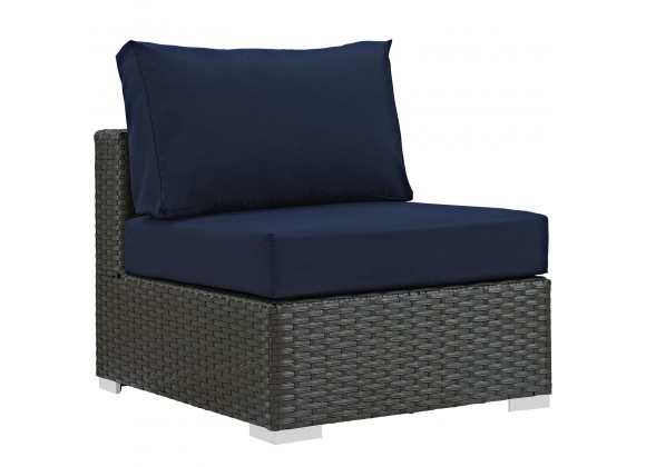 Modway Sojourn Outdoor Patio Fabric Sunbrella® Armless in Canvas Navy - Front Side Angle