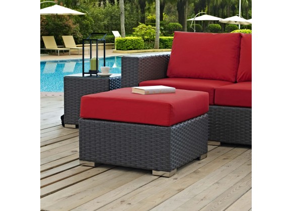 Modway Sojourn Outdoor Patio Sunbrella® Ottoman in Canvas Red - Lifestyle