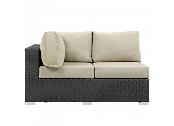 Modway Sojourn Outdoor Patio Sunbrella® Left Arm Loveseat - Canvas Antique Beige - Front Angle
