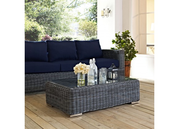 Modway Summon Outdoor Patio Glass Top Coffee Table - Gray - Lifestyle