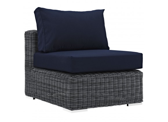 Modway Summon Outdoor Patio Sunbrella® Armless in Canvas Navy - Front Side Angle