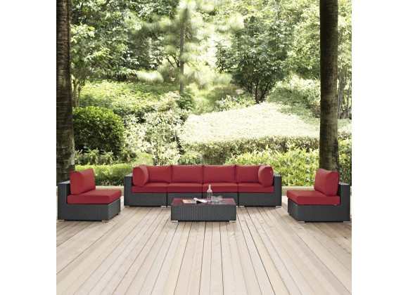 Modway Sojourn 7 Piece Outdoor Patio Sunbrella® Sectional Set - Canvas Red - Lifestyle