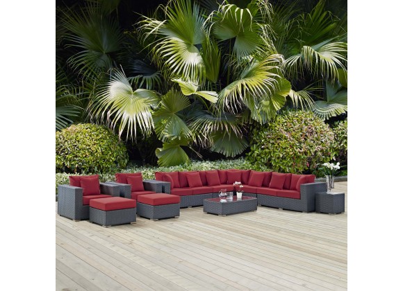 Modway Sojourn 11 Piece Outdoor Patio Sunbrella® Sectional Set - Canvas Red - Lifestyle