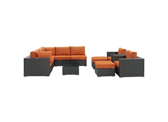 Modway Sojourn 10 Piece Outdoor Patio Sunbrella® Sectional Set - Canvas Tuscan - Set in Front Angle