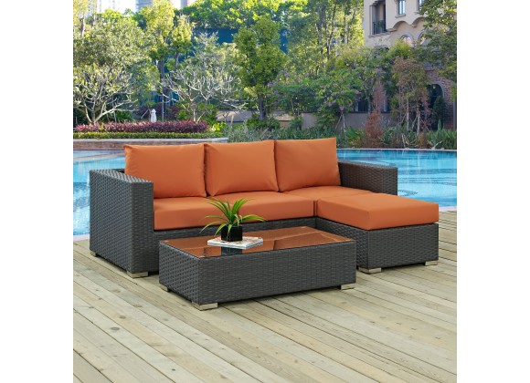 Modway Sojourn 3 Piece Outdoor Patio Sunbrella® Sectional Set - Canvas Tuscan - Lifestyle