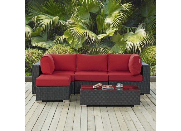 Modway Sojourn 5 Piece Outdoor Patio Sunbrella® Sectional Set - Canvas Red - Lifestyle