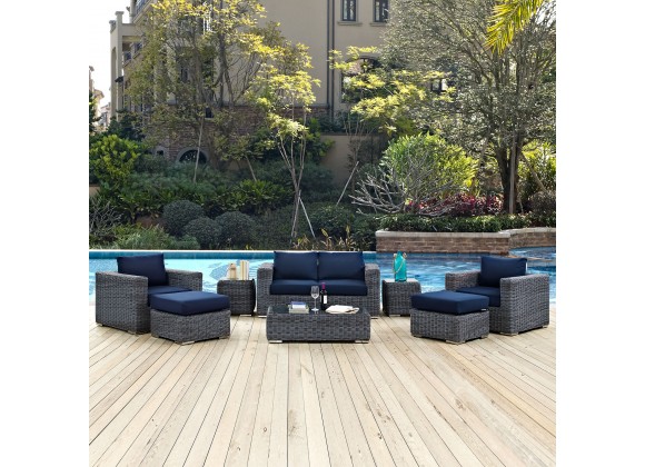 Modway Summon 8 Piece Outdoor Patio Sunbrella® Sectional Set - Canvas Navy - Lifestyle