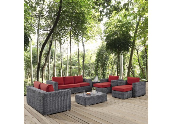 Modway Summon 9 Piece Outdoor Patio Sunbrella® Sectional Set - Canvas Red - Lifestyle