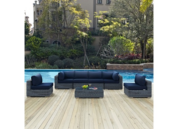 Modway Summon 7 Piece Outdoor Patio Sunbrella® Sectional Set - Canvas Navy - Lifestyle