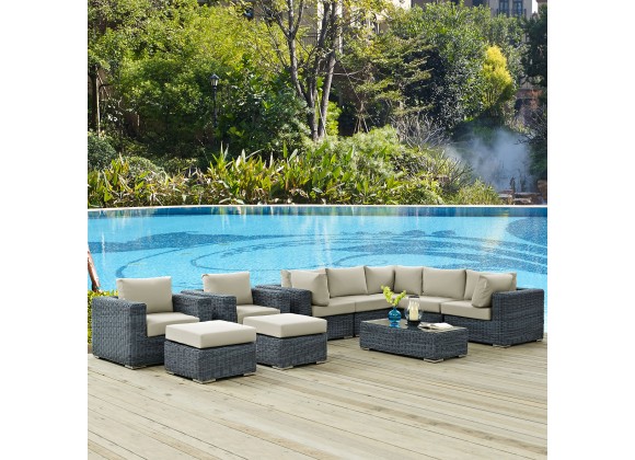 Modway Summon 10 Piece Outdoor Patio Sunbrella® Sectional Set - Antique Canvas Beige - Lifestyle