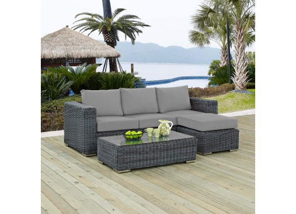 Modway Summon 3 Piece Outdoor Patio Sunbrella® Sectional Set in Canvas Gray - Lifestyle