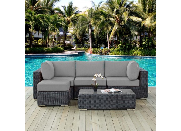 Modway Summon 5 Piece Outdoor Patio Sunbrella® Sectional Set in Canvas Gray - Lifestyle