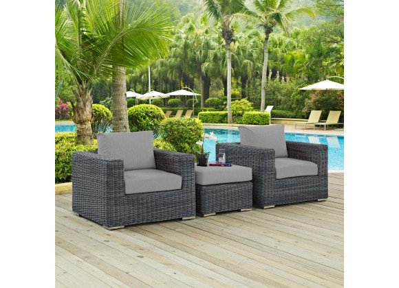 Modway Summon 3 Piece Outdoor Patio Sunbrella® Sectional Set - Canvas Gray - Lifestyle