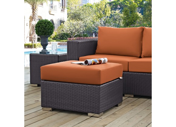 Modway Convene Outdoor Patio Fabric Square Ottoman in Espresso Orange - Lifestyle