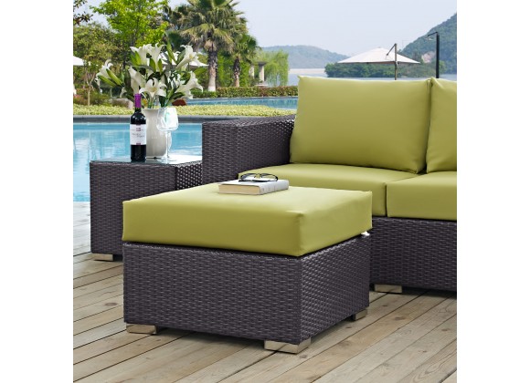 Modway Convene Outdoor Patio Fabric Square Ottoman in Espresso Peridot - Lifestyle